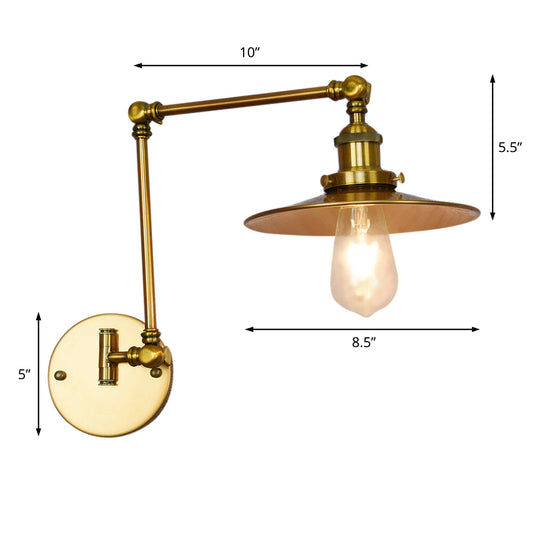 Metal Brass Sconce Light Wide Flare 1-Light Industrial Wall Mounted Light for Dining Room Clearhalo 'Art deco wall lights' 'Cast Iron' 'Glass' 'Industrial wall lights' 'Industrial' 'Middle century wall lights' 'Modern' 'Rustic wall lights' 'Tiffany' 'Traditional wall lights' 'Wall Lamps & Sconces' 'Wall Lights' Lighting' 205292