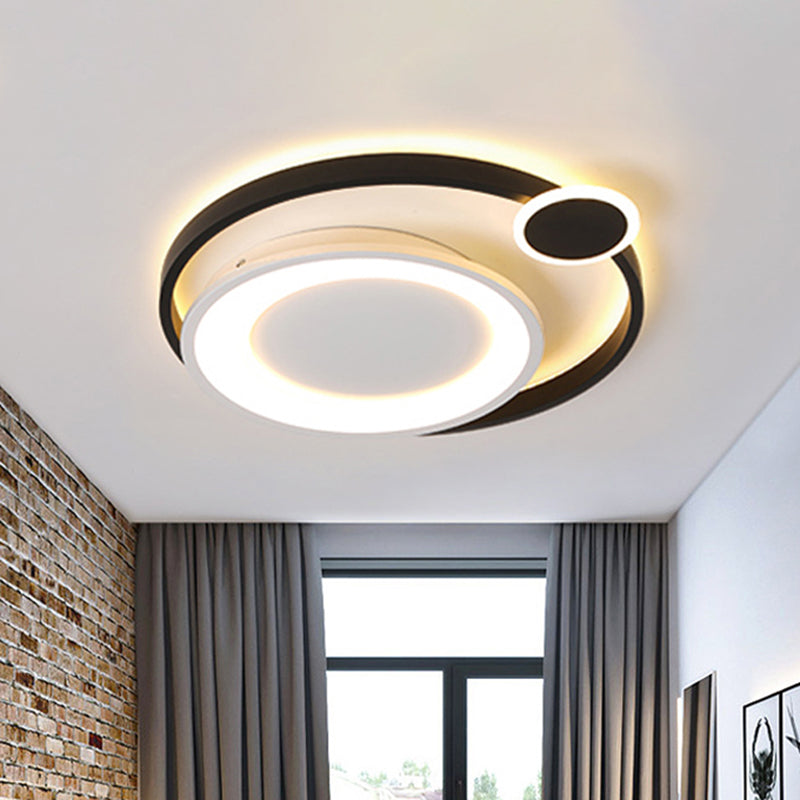 15"/18"/21.5" Wide Orbit Ceiling Mounted Fixture Nordic Metal Black/White LED Flush Mount Light in Warm/White Clearhalo 'Ceiling Lights' 'Close To Ceiling Lights' 'Close to ceiling' 'Flush mount' Lighting' 205298