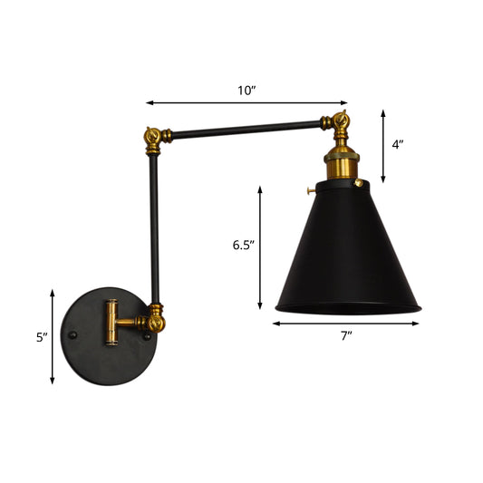 Black One Light Sconce Light Industrial Metal Cone Shade Wall Lighting Fixture for Living Room Clearhalo 'Art deco wall lights' 'Cast Iron' 'Glass' 'Industrial wall lights' 'Industrial' 'Middle century wall lights' 'Modern' 'Rustic wall lights' 'Tiffany' 'Traditional wall lights' 'Wall Lamps & Sconces' 'Wall Lights' Lighting' 205307
