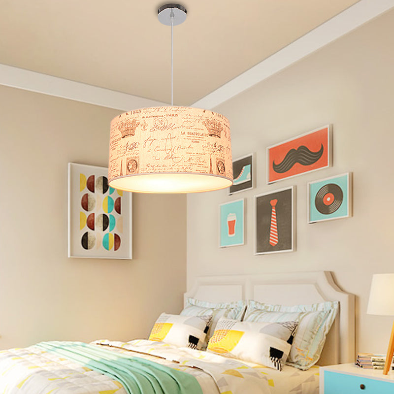 Fabric Drum Shape Hanging Light Modern Kids Suspension Light for Child Bedroom Clearhalo 'Ceiling Lights' 'Pendant Lights' 'Pendants' Lighting' 205326