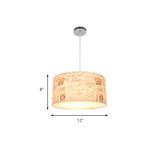 Fabric Drum Shape Hanging Light Modern Kids Suspension Light for Child Bedroom Clearhalo 'Ceiling Lights' 'Pendant Lights' 'Pendants' Lighting' 205328