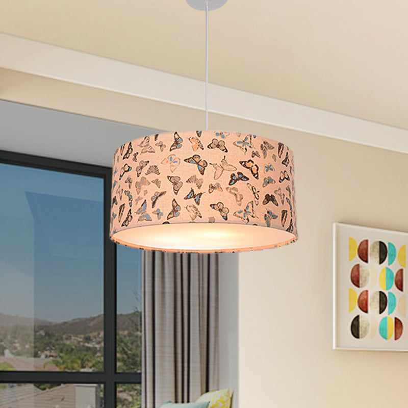 Fabric Drum Shape Hanging Light Modern Kids Suspension Light for Child Bedroom Clearhalo 'Ceiling Lights' 'Pendant Lights' 'Pendants' Lighting' 205332