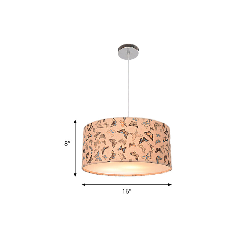 Fabric Drum Shape Hanging Light Modern Kids Suspension Light for Child Bedroom Clearhalo 'Ceiling Lights' 'Pendant Lights' 'Pendants' Lighting' 205335