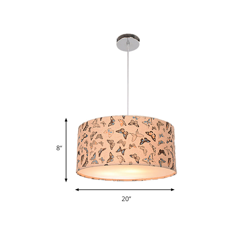 Fabric Drum Shape Hanging Light Modern Kids Suspension Light for Child Bedroom Clearhalo 'Ceiling Lights' 'Pendant Lights' 'Pendants' Lighting' 205336