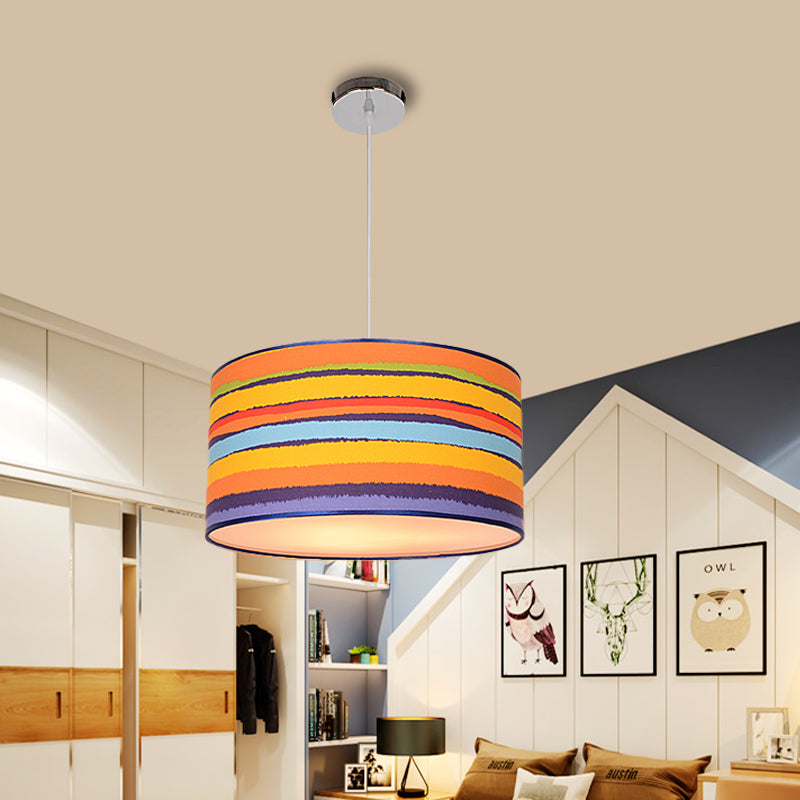 Fabric Drum Shape Hanging Light Modern Kids Suspension Light for Child Bedroom Clearhalo 'Ceiling Lights' 'Pendant Lights' 'Pendants' Lighting' 205338