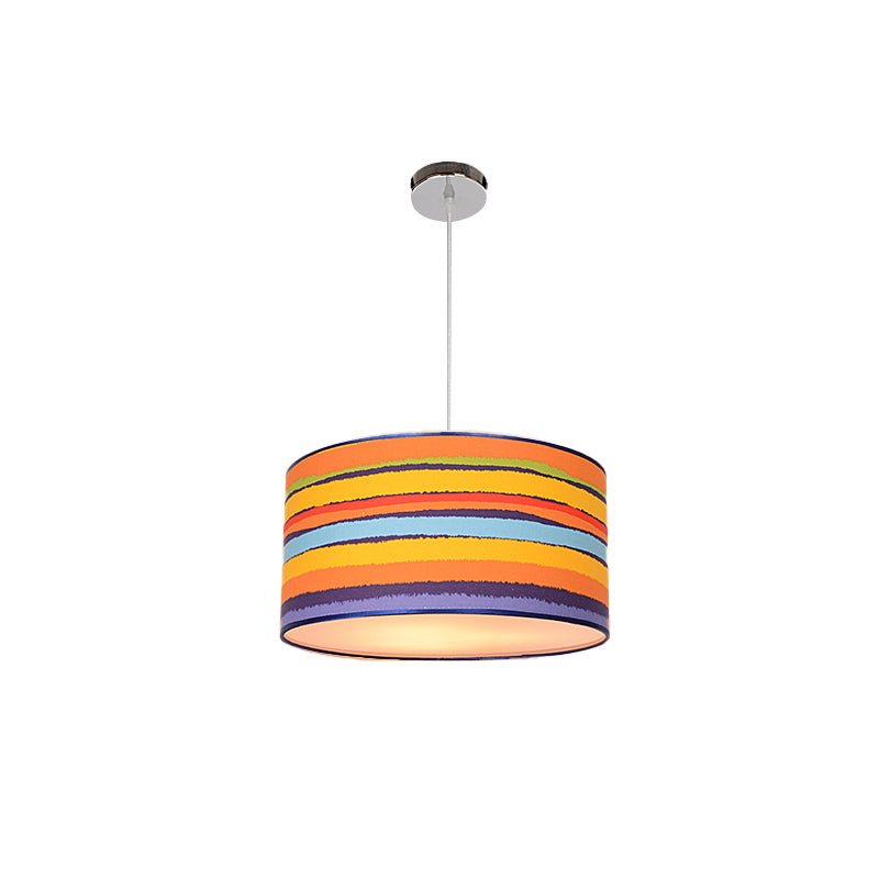 Fabric Drum Shape Hanging Light Modern Kids Suspension Light for Child Bedroom Clearhalo 'Ceiling Lights' 'Pendant Lights' 'Pendants' Lighting' 205339