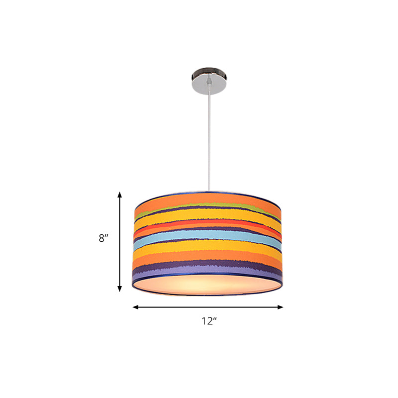 Fabric Drum Shape Hanging Light Modern Kids Suspension Light for Child Bedroom Clearhalo 'Ceiling Lights' 'Pendant Lights' 'Pendants' Lighting' 205340