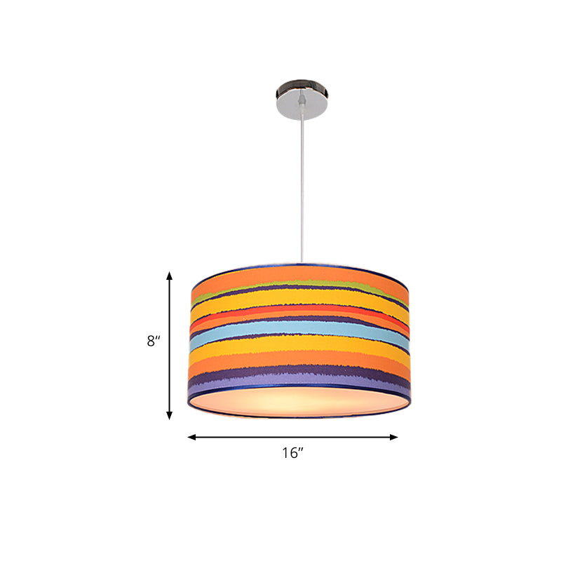 Fabric Drum Shape Hanging Light Modern Kids Suspension Light for Child Bedroom Clearhalo 'Ceiling Lights' 'Pendant Lights' 'Pendants' Lighting' 205341