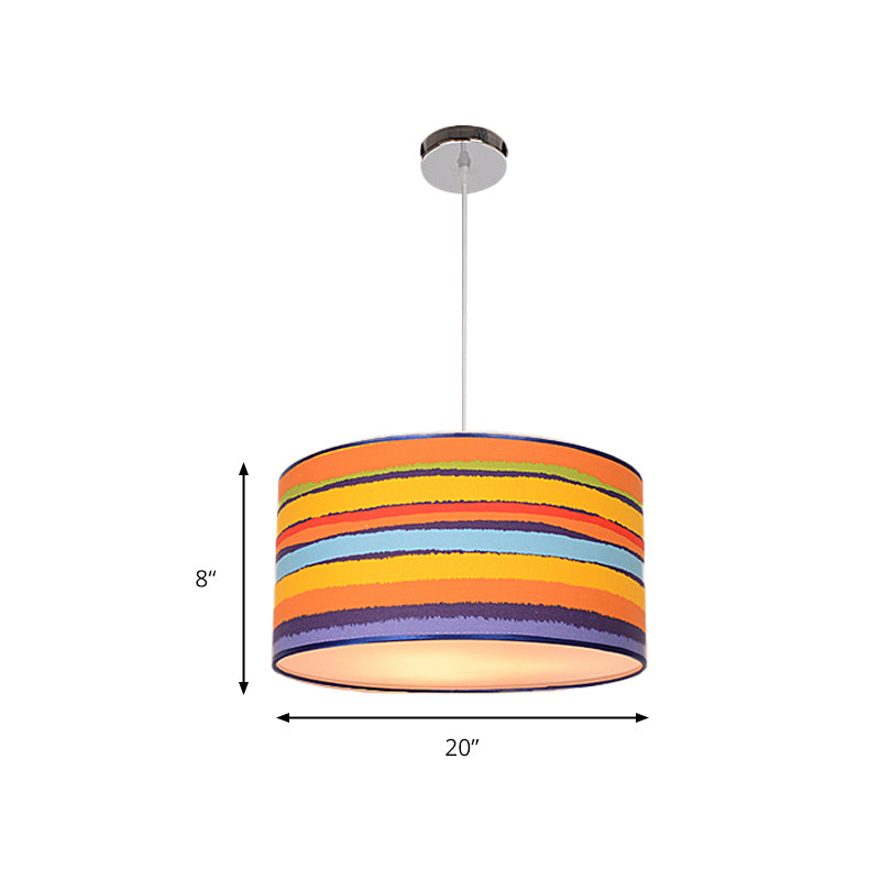 Fabric Drum Shape Hanging Light Modern Kids Suspension Light for Child Bedroom Clearhalo 'Ceiling Lights' 'Pendant Lights' 'Pendants' Lighting' 205342