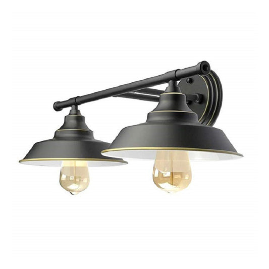2 Lights Metal Wall Lamp Industrial Black Barn Living Room Sconce Light Fixture with Round Backplate Clearhalo 'Art deco wall lights' 'Cast Iron' 'Glass' 'Industrial wall lights' 'Industrial' 'Middle century wall lights' 'Modern' 'Rustic wall lights' 'Tiffany' 'Traditional wall lights' 'Wall Lamps & Sconces' 'Wall Lights' Lighting' 205349
