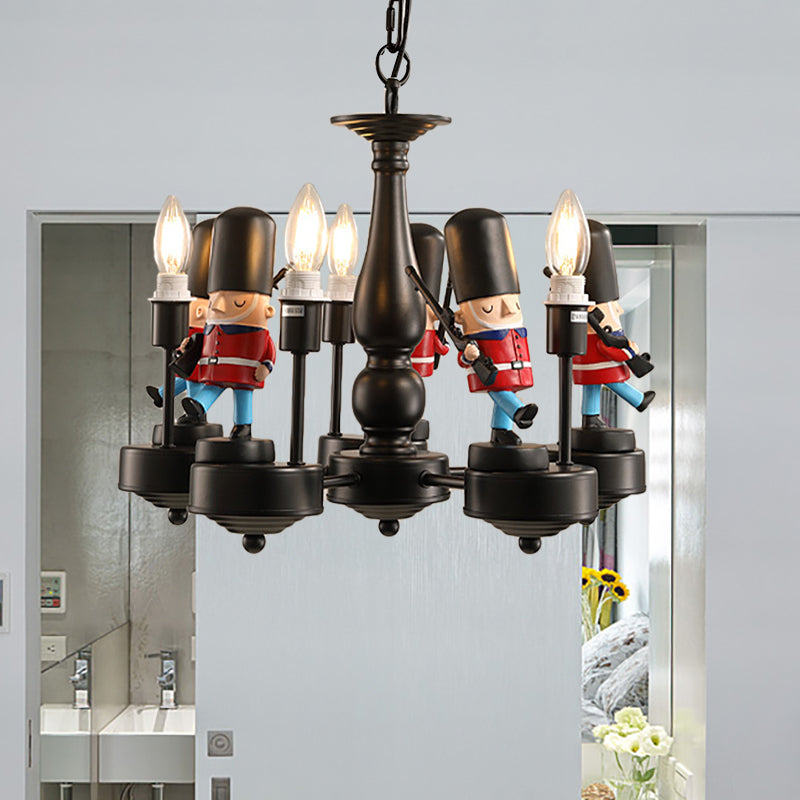 Candle Foyer Kindergarten Hanging Light with Solider Metal Cartoon Chandelier Light 5 Black Clearhalo 'Ceiling Lights' 'Chandeliers' Lighting' options 205390_f37e65dd-2ad7-4448-bd1d-adf63aa6bc39