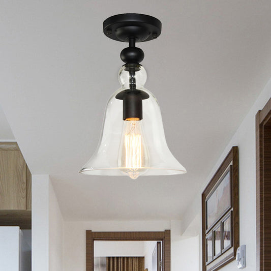 Bell Shade Living Room Semi Flush Industrial Clear Glass One Light Black Ceiling Lighting Black Clearhalo 'Ceiling Lights' 'Close To Ceiling Lights' 'Close to ceiling' 'Semi-flushmount' Lighting' 205443