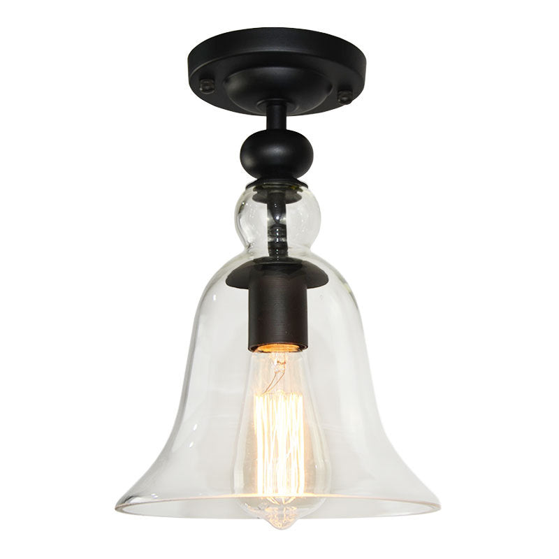 Bell Shade Living Room Semi Flush Industrial Clear Glass One Light Black Ceiling Lighting Clearhalo 'Ceiling Lights' 'Close To Ceiling Lights' 'Close to ceiling' 'Semi-flushmount' Lighting' 205445