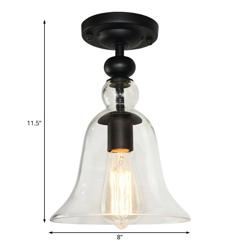 Bell Shade Living Room Semi Flush Industrial Clear Glass One Light Black Ceiling Lighting Clearhalo 'Ceiling Lights' 'Close To Ceiling Lights' 'Close to ceiling' 'Semi-flushmount' Lighting' 205446