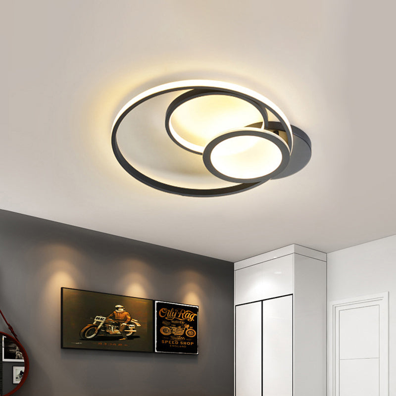 Multi Ring Ceiling Lamp Modern Acrylic Black/White LED Flush Mount Fixture for Bedroom in Warm/White Black Clearhalo 'Ceiling Lights' 'Close To Ceiling Lights' 'Close to ceiling' 'Flush mount' Lighting' 205447