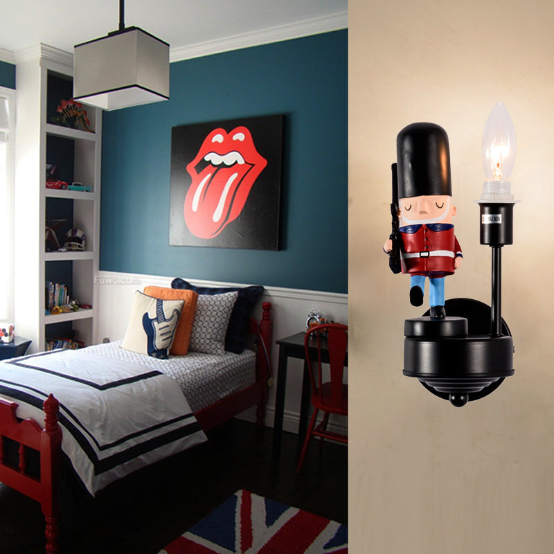 Study Room Walking Solider Wall Lamp Resin Single Light Kids Wall Sconce with Candle Black Clearhalo 'Wall Lamps & Sconces' 'Wall Lights' Lighting' 205457