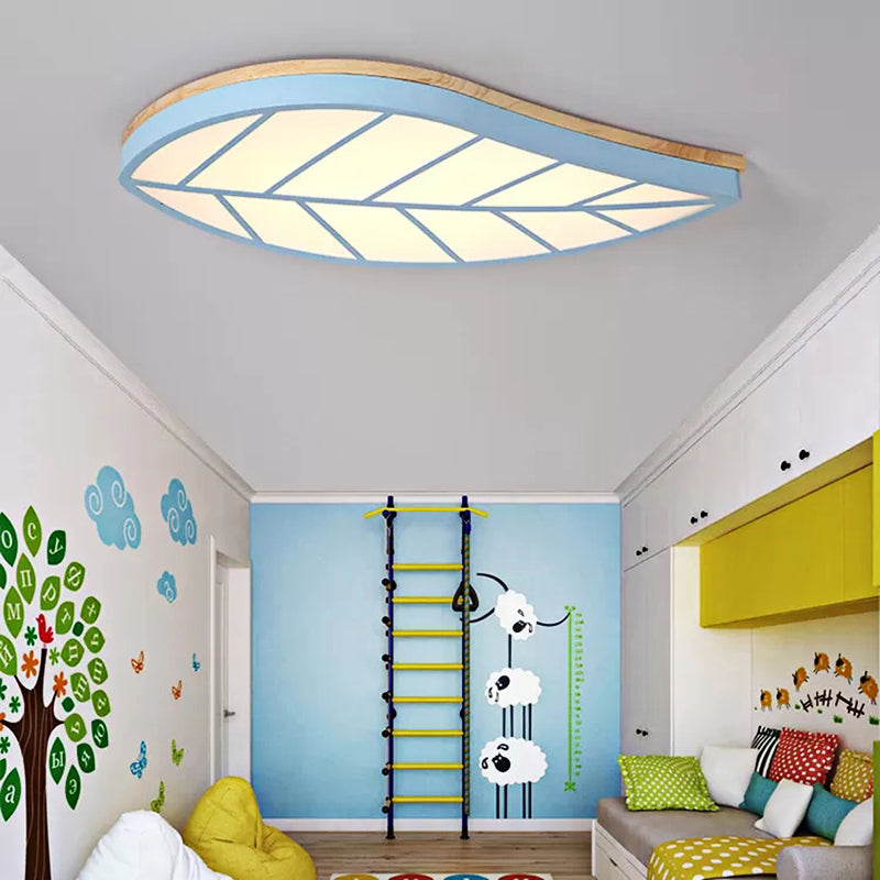 Contemporary Undertint Flush Mount Light Leaf Shade Metal Acrylic Ceiling Lamp for Child Bedroom Blue Warm Clearhalo 'Ceiling Lights' 'Close To Ceiling Lights' 'Close to ceiling' 'Flush mount' Lighting' 205478