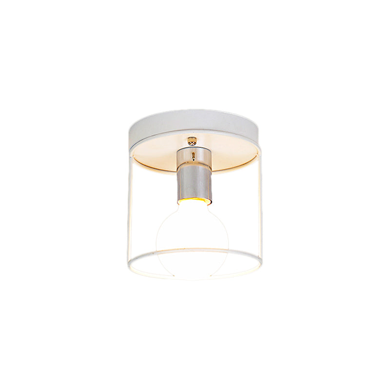 Cylinder Corridor Flushmount Light Industrial Metal One Light Black/White Ceiling Lighting with Cage Clearhalo 'Ceiling Lights' 'Close To Ceiling Lights' 'Close to ceiling' 'Semi-flushmount' Lighting' 205501