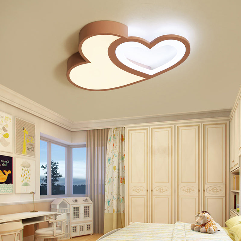 2-Loving Heart Ceiling Mount Light Macaron Loft Acrylic LED Ceiling Lamp for Kindergarten Pink Warm Clearhalo 'Ceiling Lights' 'Close To Ceiling Lights' 'Close to ceiling' 'Flush mount' Lighting' 205548