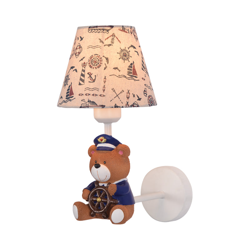 Kids Toy Bear Wall Light with Tapered Shade One Light Resin Wall Sconce in Beige for Child Bedroom Clearhalo 'Wall Lamps & Sconces' 'Wall Lights' Lighting' 205566