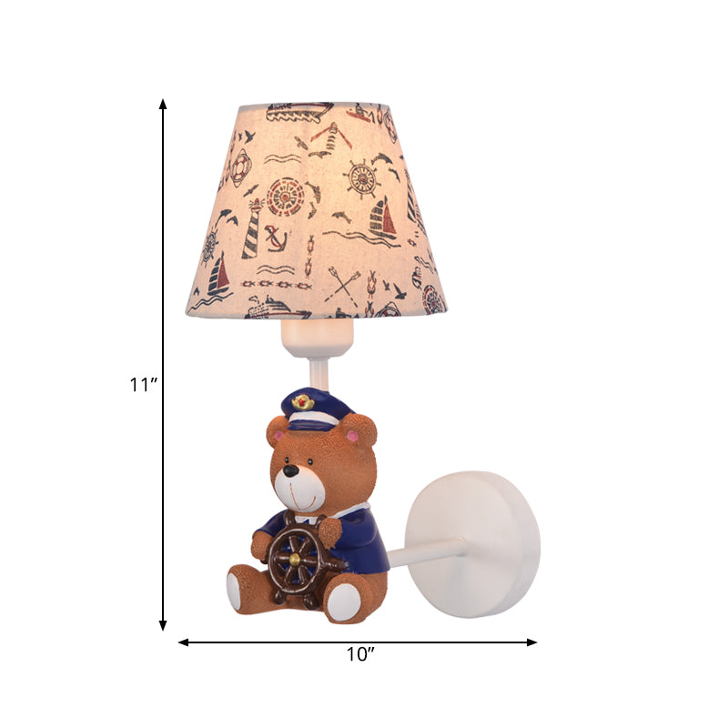 Kids Toy Bear Wall Light with Tapered Shade One Light Resin Wall Sconce in Beige for Child Bedroom Clearhalo 'Wall Lamps & Sconces' 'Wall Lights' Lighting' 205567