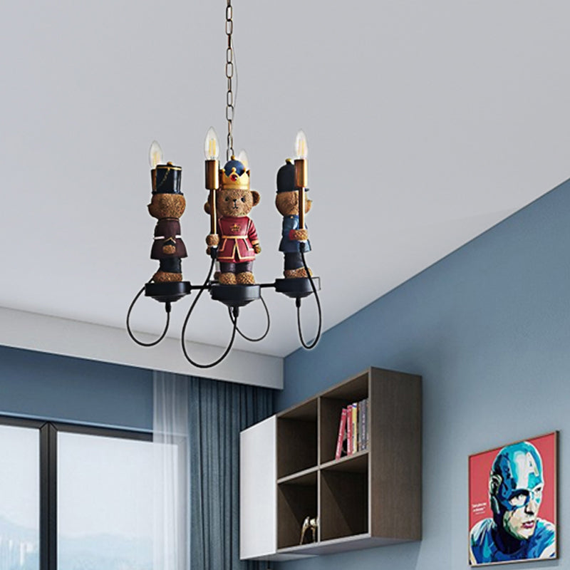 Multi-Colored Toy Bear Chandelier 4 Lights Kids Metal Hanging Lamp for Child Bedroom Clearhalo 'Ceiling Lights' 'Chandeliers' Lighting' options 205574