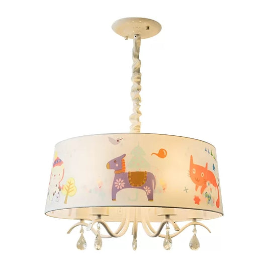 Modern Stylish Drum Chandelier Fabric Metal Hanging Lamp in White for Child Bedroom Clearhalo 'Ceiling Lights' 'Chandeliers' Lighting' options 205589