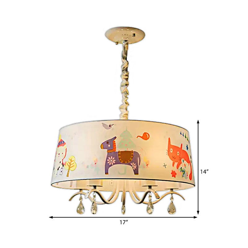 Modern Stylish Drum Chandelier Fabric Metal Hanging Lamp in White for Child Bedroom Clearhalo 'Ceiling Lights' 'Chandeliers' Lighting' options 205590