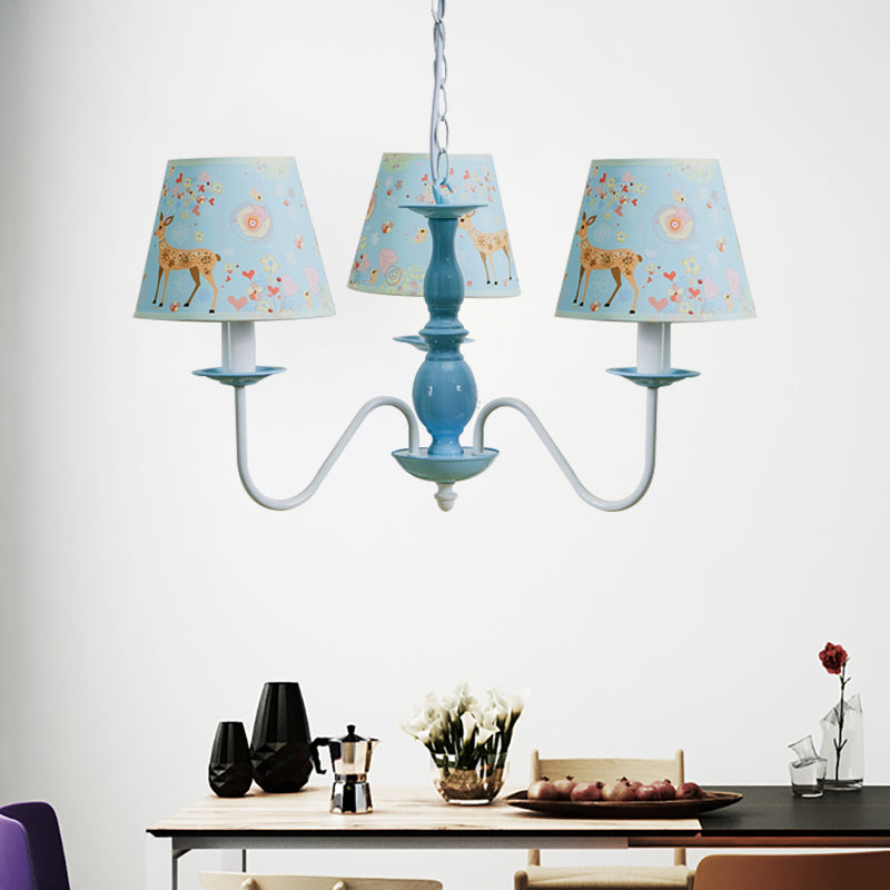 Tapered Shade Hanging Light Contemporary Fabric Metal Chandelier in Blue for Living Room 3 Blue Clearhalo 'Ceiling Lights' 'Chandeliers' Lighting' options 205593_6977ac23-ad00-449b-ac2e-aa5e8e1570da