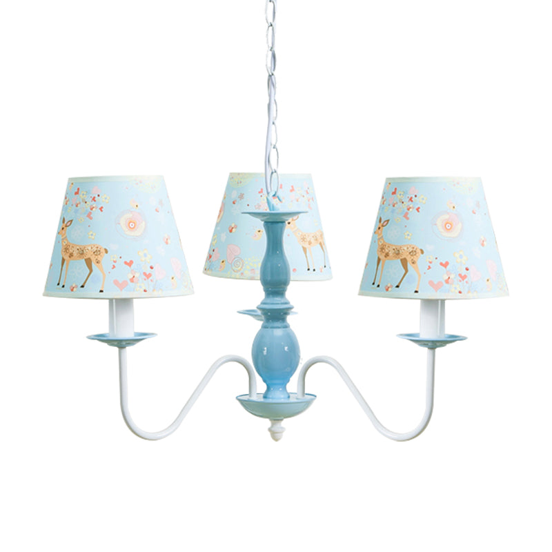 Tapered Shade Hanging Light Contemporary Fabric Metal Chandelier in Blue for Living Room Clearhalo 'Ceiling Lights' 'Chandeliers' Lighting' options 205595