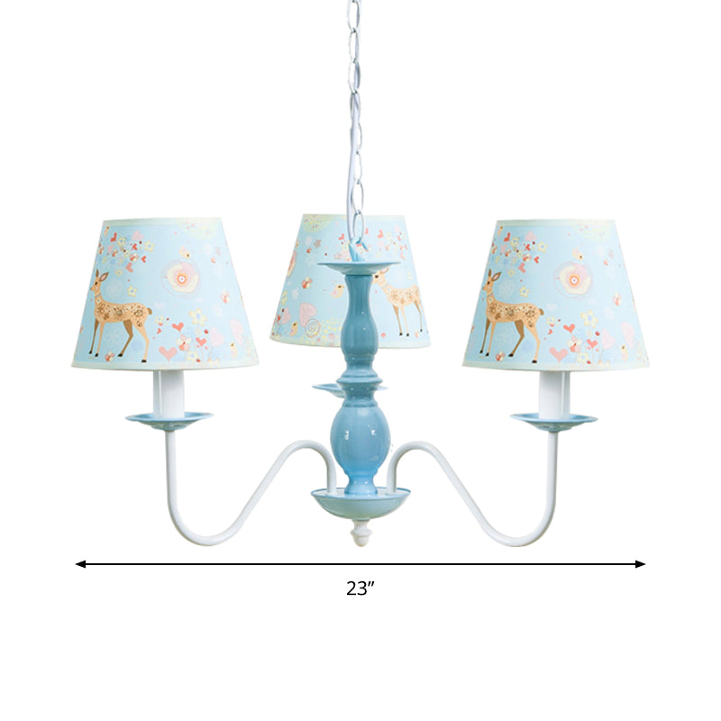 Tapered Shade Hanging Light Contemporary Fabric Metal Chandelier in Blue for Living Room Clearhalo 'Ceiling Lights' 'Chandeliers' Lighting' options 205596