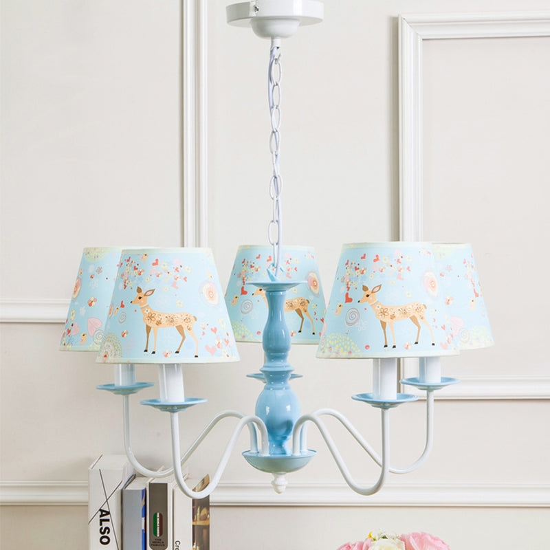 Tapered Shade Hanging Light Contemporary Fabric Metal Chandelier in Blue for Living Room 5 Blue Clearhalo 'Ceiling Lights' 'Chandeliers' Lighting' options 205597_55086d89-8d27-44bd-8621-5cdc5fa24767