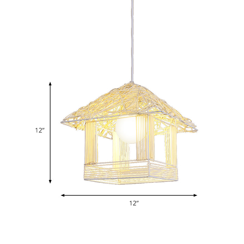 Restaurant Gazebo Suspension Light Metal 1 Head Creative Pendant Light in White Clearhalo 'Ceiling Lights' 'Pendant Lights' 'Pendants' Lighting' 205604