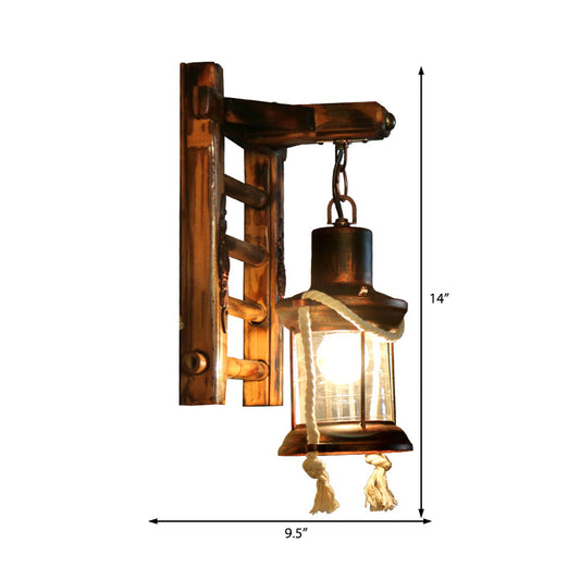 1 Light Kerosene Wall Lamp Vintage Bronze Clear Glass Sconce Light Fixture for Indoor with Bamboo Backplate Clearhalo 'Art deco wall lights' 'Cast Iron' 'Glass' 'Industrial wall lights' 'Industrial' 'Middle century wall lights' 'Modern' 'Rustic wall lights' 'Tiffany' 'Traditional wall lights' 'Wall Lamps & Sconces' 'Wall Lights' Lighting' 205705