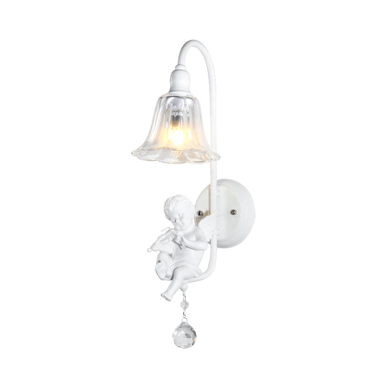 Modern White Wall Light Bell Shade 1 Head Metal Wall Lamp with Angel for Child Bedroom Clearhalo 'Wall Lamps & Sconces' 'Wall Lights' Lighting' 205709