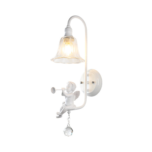 Modern White Wall Light Bell Shade 1 Head Metal Wall Lamp with Angel for Child Bedroom Clearhalo 'Wall Lamps & Sconces' 'Wall Lights' Lighting' 205715