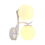 Simple Style Globe Wall Lamp 2 Heads Milk Glass Sconce Light in White for Adult Bedroom Clearhalo 'Wall Lamps & Sconces' 'Wall Lights' Lighting' 205723