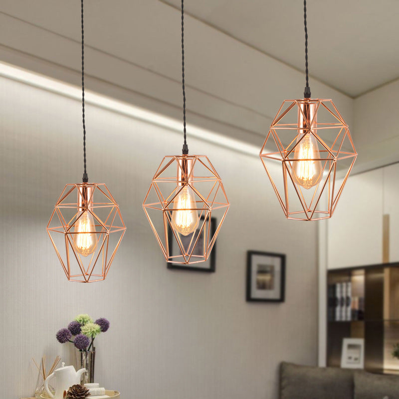 Metal Geometric Shaped Hanging Light Simplicity 1-Light Dining Room Pendant Light Fixture in Rose Gold Clearhalo 'Art Deco Pendants' 'Cast Iron' 'Ceiling Lights' 'Ceramic' 'Crystal' 'Industrial Pendants' 'Industrial' 'Metal' 'Middle Century Pendants' 'Pendant Lights' 'Pendants' 'Tiffany' Lighting' 2057409