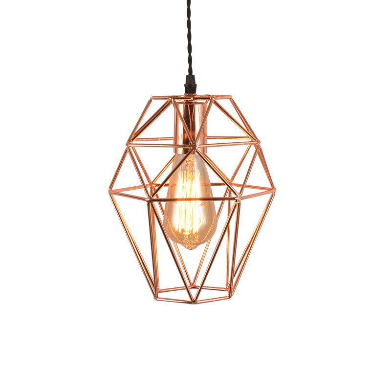 Metal Geometric Shaped Hanging Light Simplicity 1-Light Dining Room Pendant Light Fixture in Rose Gold Clearhalo 'Art Deco Pendants' 'Cast Iron' 'Ceiling Lights' 'Ceramic' 'Crystal' 'Industrial Pendants' 'Industrial' 'Metal' 'Middle Century Pendants' 'Pendant Lights' 'Pendants' 'Tiffany' Lighting' 2057410