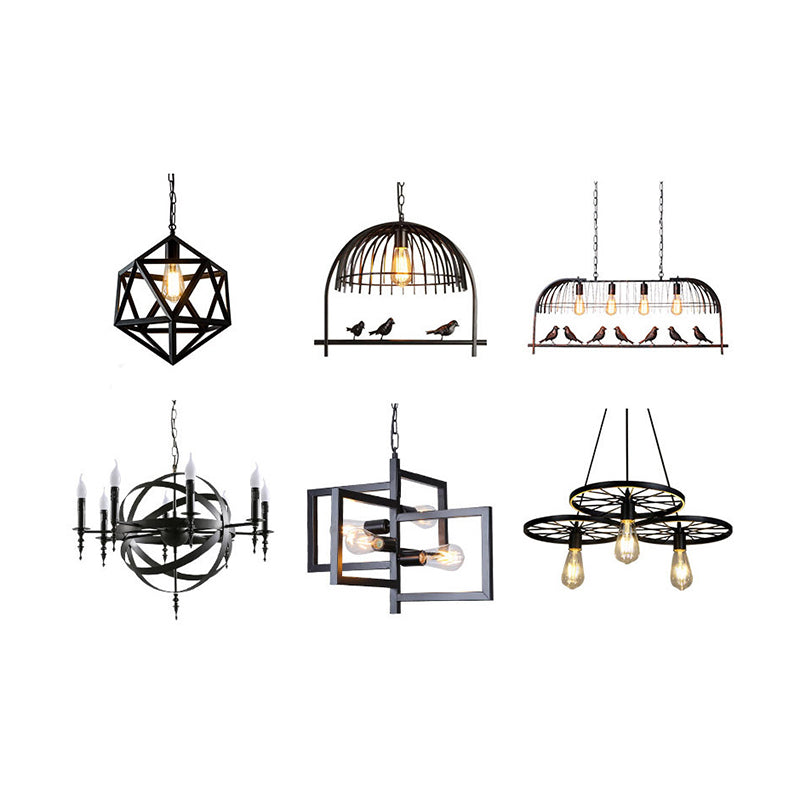 Caged Iron Ceiling Pendant Industrial 10 Bulbs Restaurant Multi Light Chandelier in Black Clearhalo 'Art Deco Pendants' 'Black' 'Cast Iron' 'Ceiling Lights' 'Ceramic' 'Crystal' 'Industrial Pendants' 'Industrial' 'Metal' 'Middle Century Pendants' 'Pendant Lights' 'Pendants' 'Rustic Pendants' 'Tiffany' Lighting' 2057457