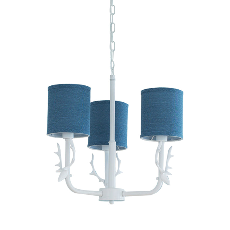 Cylinder Living Room Suspension Light with Antlers Metal Rustic Style Chandelier Clearhalo 'Ceiling Lights' 'Chandeliers' Lighting' options 205746