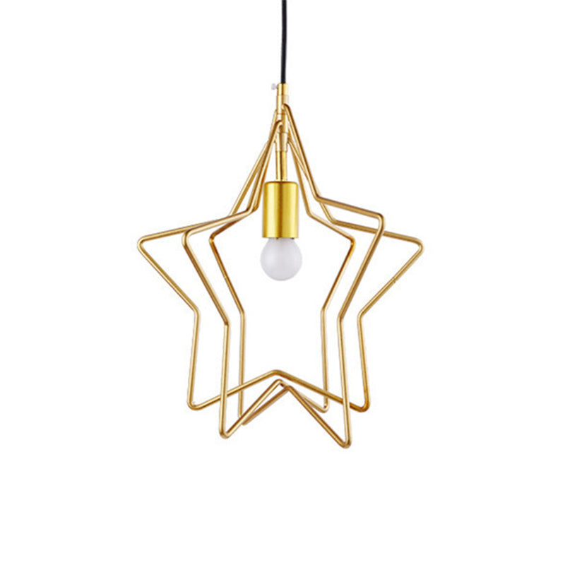 Single-Bulb Ceiling Lamp Vintage Star Cage Metal Hanging Light in Gold for Dining Room Clearhalo 'Art Deco Pendants' 'Cast Iron' 'Ceiling Lights' 'Ceramic' 'Crystal' 'Industrial Pendants' 'Industrial' 'Metal' 'Middle Century Pendants' 'Pendant Lights' 'Pendants' 'Tiffany' Lighting' 2057468