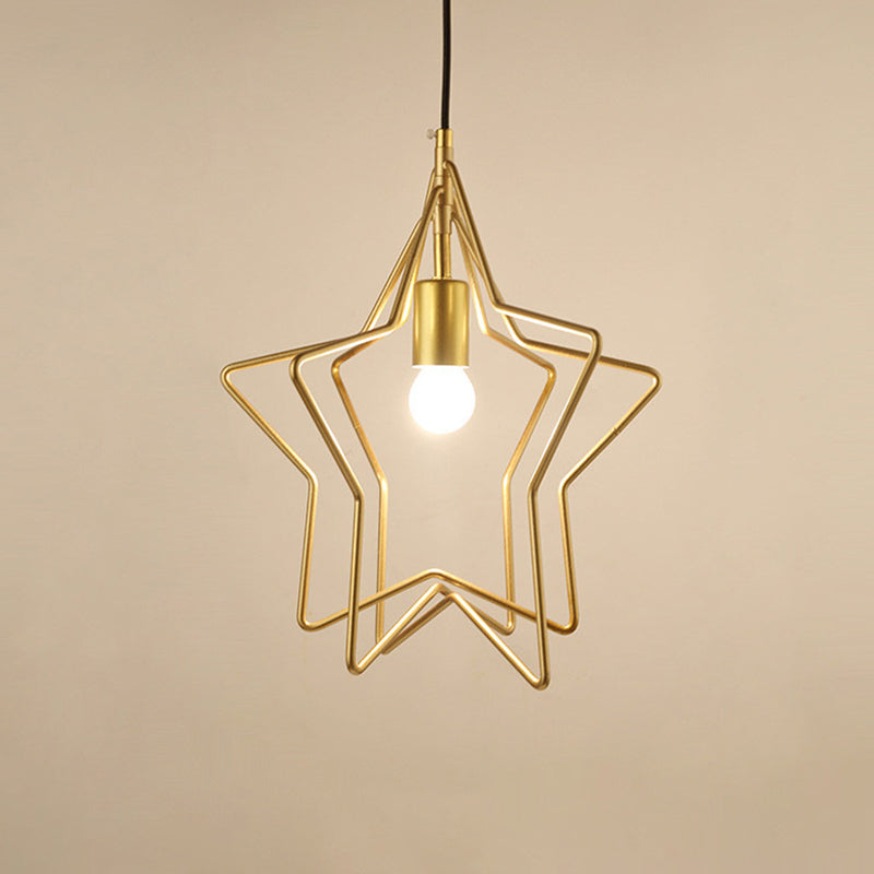 Single-Bulb Ceiling Lamp Vintage Star Cage Metal Hanging Light in Gold for Dining Room Clearhalo 'Art Deco Pendants' 'Cast Iron' 'Ceiling Lights' 'Ceramic' 'Crystal' 'Industrial Pendants' 'Industrial' 'Metal' 'Middle Century Pendants' 'Pendant Lights' 'Pendants' 'Tiffany' Lighting' 2057469