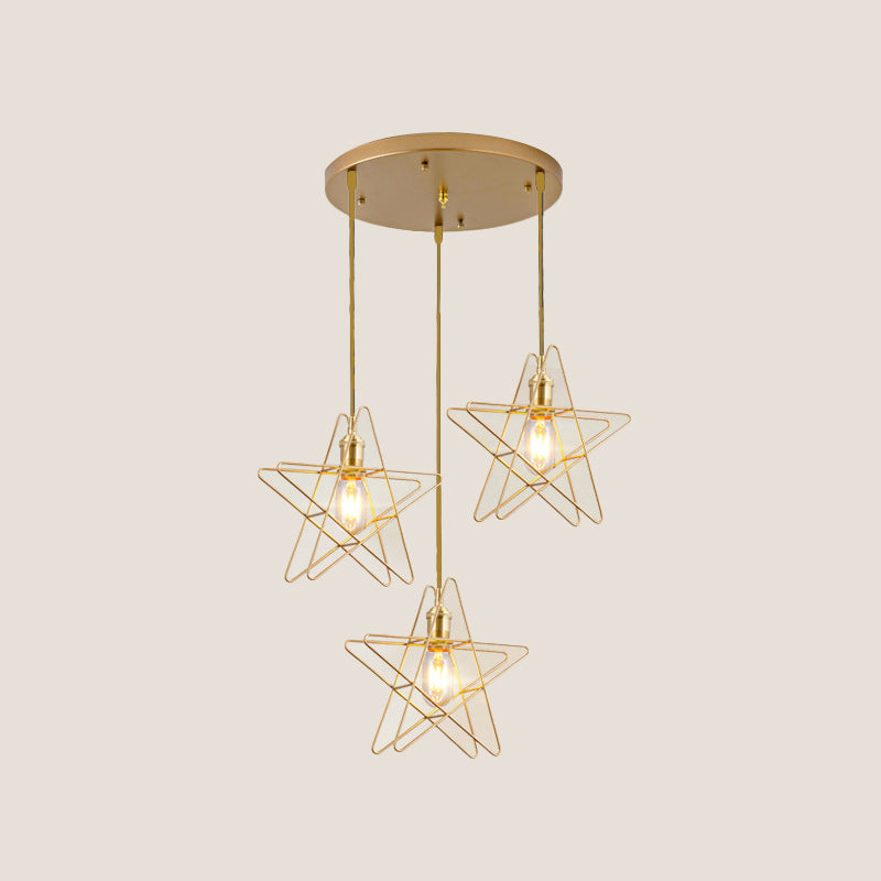 Gold Star Cage Multi Ceiling Light Simplicity Metal 3 Bulbs Dining Room Hanging Light Clearhalo 'Art Deco Pendants' 'Cast Iron' 'Ceiling Lights' 'Ceramic' 'Crystal' 'Industrial Pendants' 'Industrial' 'Metal' 'Middle Century Pendants' 'Pendant Lights' 'Pendants' 'Tiffany' Lighting' 2057474