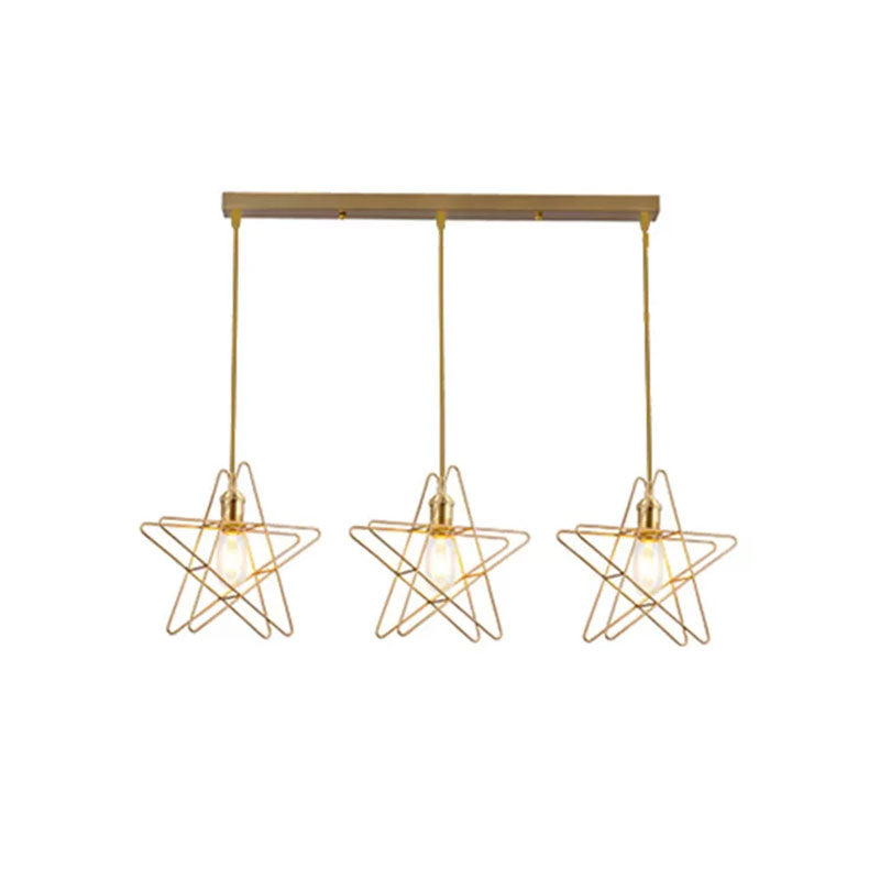 Gold Star Cage Multi Ceiling Light Simplicity Metal 3 Bulbs Dining Room Hanging Light Clearhalo 'Art Deco Pendants' 'Cast Iron' 'Ceiling Lights' 'Ceramic' 'Crystal' 'Industrial Pendants' 'Industrial' 'Metal' 'Middle Century Pendants' 'Pendant Lights' 'Pendants' 'Tiffany' Lighting' 2057477