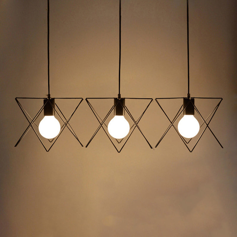 3 Bulbs Iron Suspension Light Antique Black Geometrical Cage Living Room Multi Ceiling Lamp Clearhalo 'Art Deco Pendants' 'Black' 'Cast Iron' 'Ceiling Lights' 'Ceramic' 'Crystal' 'Industrial Pendants' 'Industrial' 'Metal' 'Middle Century Pendants' 'Pendant Lights' 'Pendants' 'Rustic Pendants' 'Tiffany' Lighting' 2057479