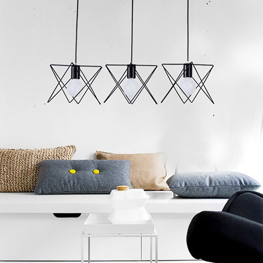 3 Bulbs Iron Suspension Light Antique Black Geometrical Cage Living Room Multi Ceiling Lamp Clearhalo 'Art Deco Pendants' 'Black' 'Cast Iron' 'Ceiling Lights' 'Ceramic' 'Crystal' 'Industrial Pendants' 'Industrial' 'Metal' 'Middle Century Pendants' 'Pendant Lights' 'Pendants' 'Rustic Pendants' 'Tiffany' Lighting' 2057481