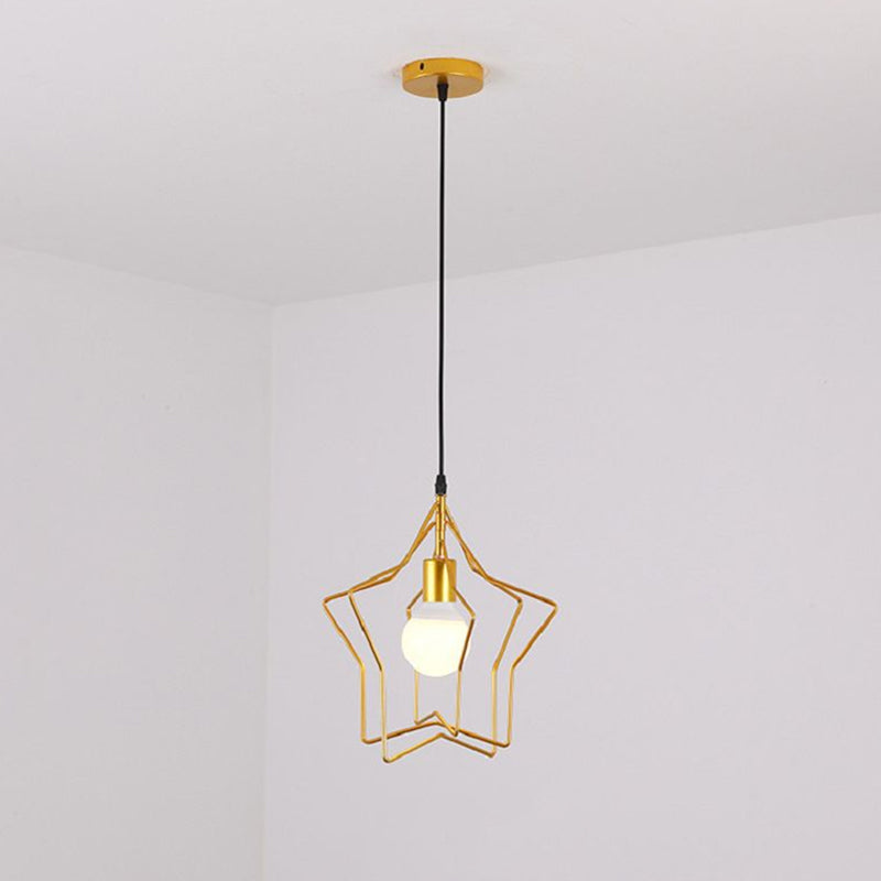 Star Cage Metal Pendant Light Antique 1-Light Dining Room Hanging Light Fixture in Gold Gold 3 Tiers Clearhalo 'Art Deco Pendants' 'Cast Iron' 'Ceiling Lights' 'Ceramic' 'Crystal' 'Industrial Pendants' 'Industrial' 'Metal' 'Middle Century Pendants' 'Pendant Lights' 'Pendants' 'Tiffany' Lighting' 2057483