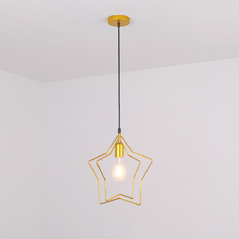 Star Cage Metal Pendant Light Antique 1-Light Dining Room Hanging Light Fixture in Gold Gold 2 Tiers Clearhalo 'Art Deco Pendants' 'Cast Iron' 'Ceiling Lights' 'Ceramic' 'Crystal' 'Industrial Pendants' 'Industrial' 'Metal' 'Middle Century Pendants' 'Pendant Lights' 'Pendants' 'Tiffany' Lighting' 2057487