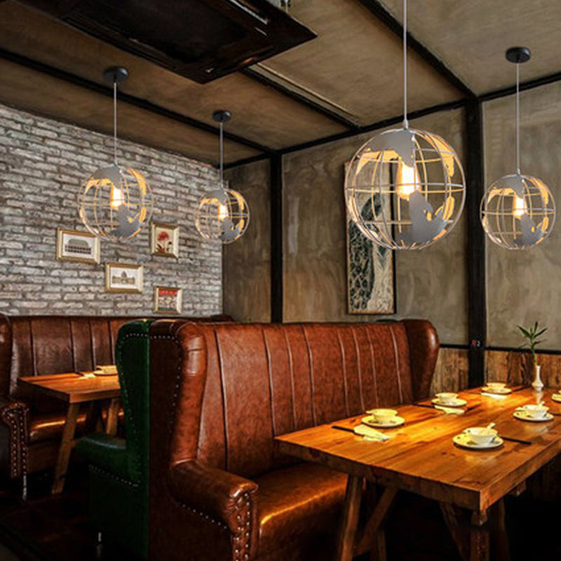 Iron Terrestrial Globe Hanging Light Simplicity 1��Bulb Restaurant Pendant Light Fixture in White White Clearhalo 'Ceiling Lights' 'Industrial Pendants' 'Industrial' 'Middle Century Pendants' 'Pendant Lights' 'Pendants' 'Tiffany' Lighting' 2057488_34610a0f-6f0b-4c05-baeb-129b1b97c133